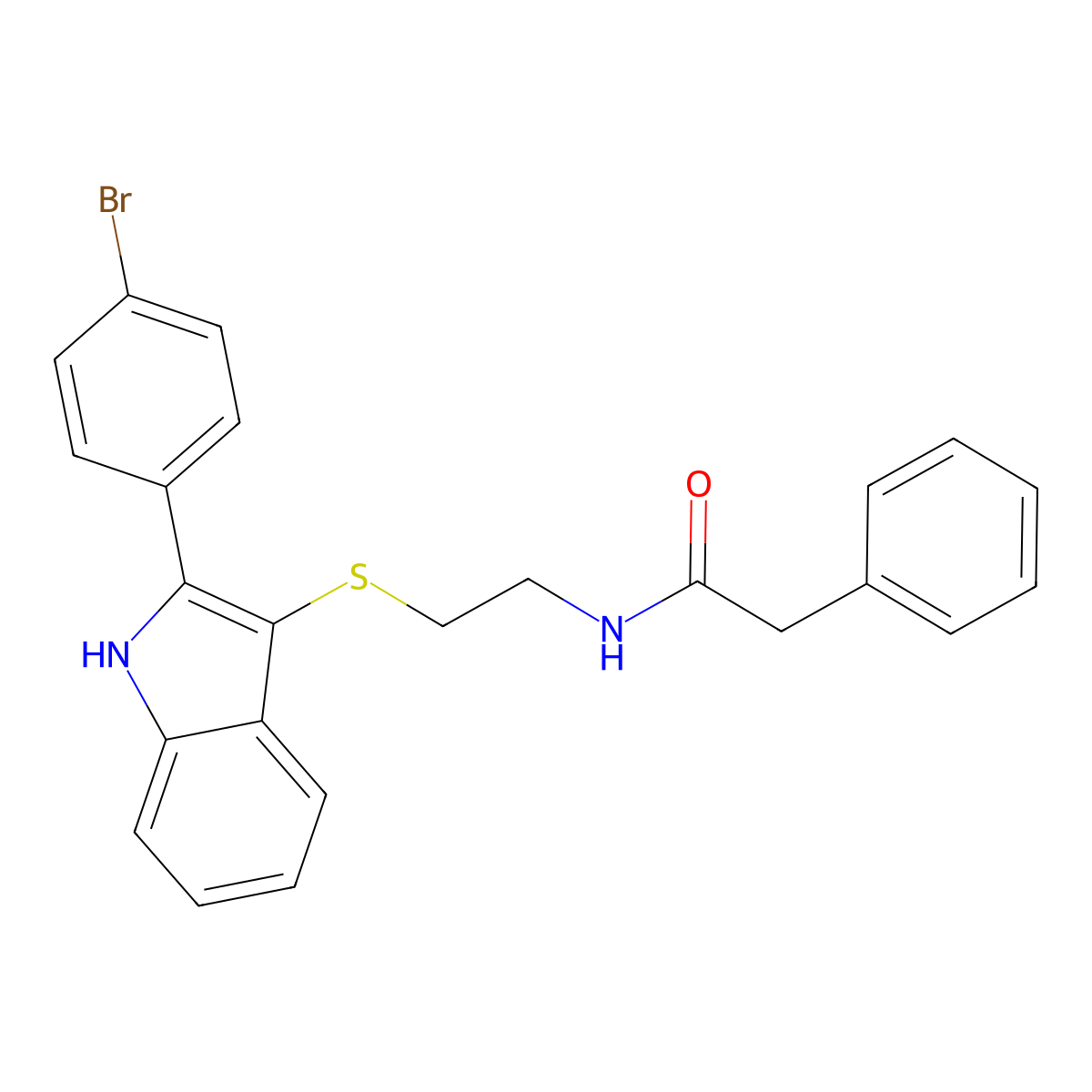 N-(2-((2-(4-bromophenyl)-1H-indol-3-yl)thio)ethyl)-2-phenylacetamide molecular structure, CAS 1024124-83-1