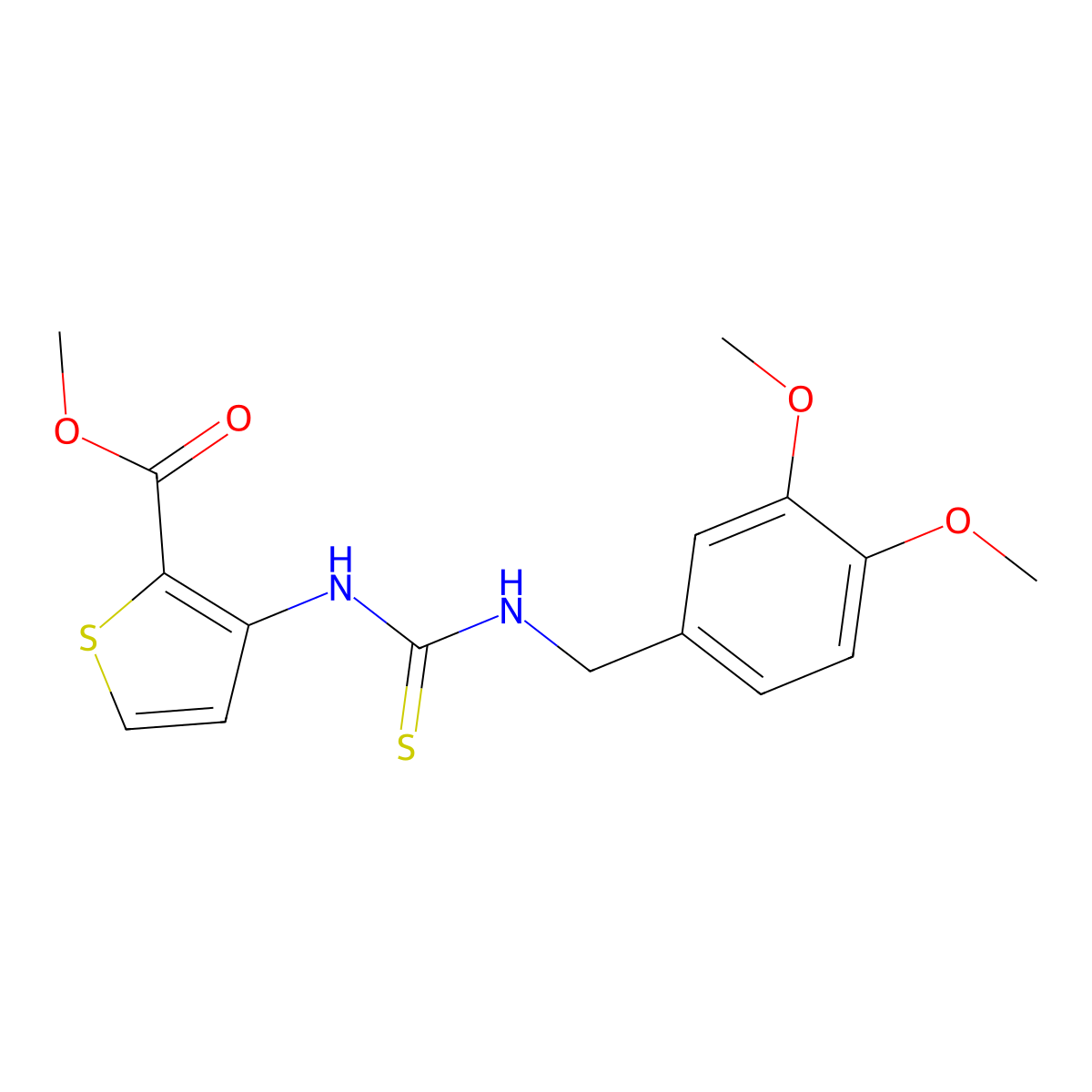 Methyl 3-(((((3,4-dimethoxyphenyl)methyl)amino)thioxomethyl)amino)thiophene-2-carboxylate molecular structure, CAS 1024126-56-4