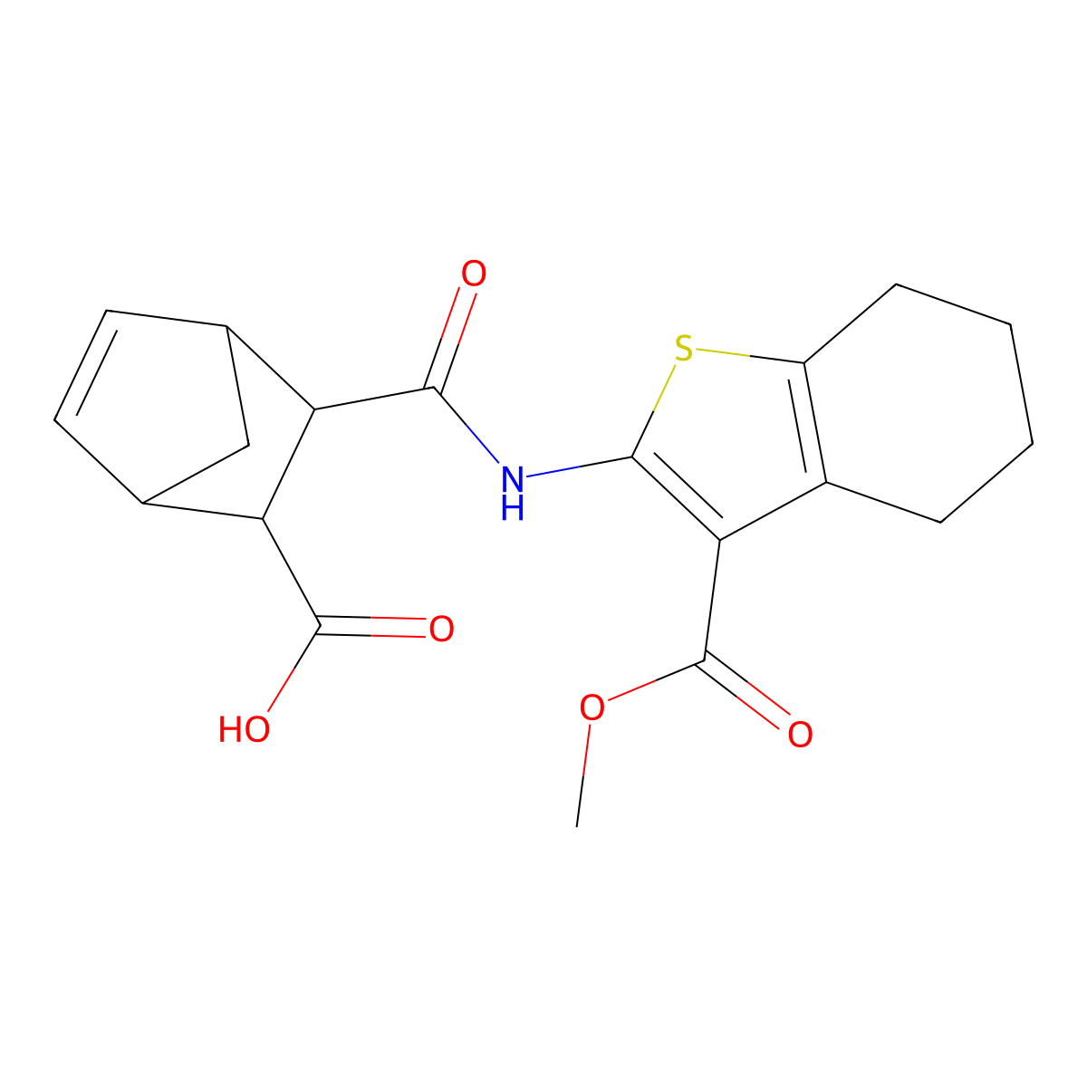 3-{[3-(Methoxycarbonyl)-4,5,6,7-tetrahydro-1-benzothiophen-2-yl]carbamoyl}bicyclo[2.2.1]hept-5-ene-2-carboxylic acid molecular structure, CAS 1024130-25-3