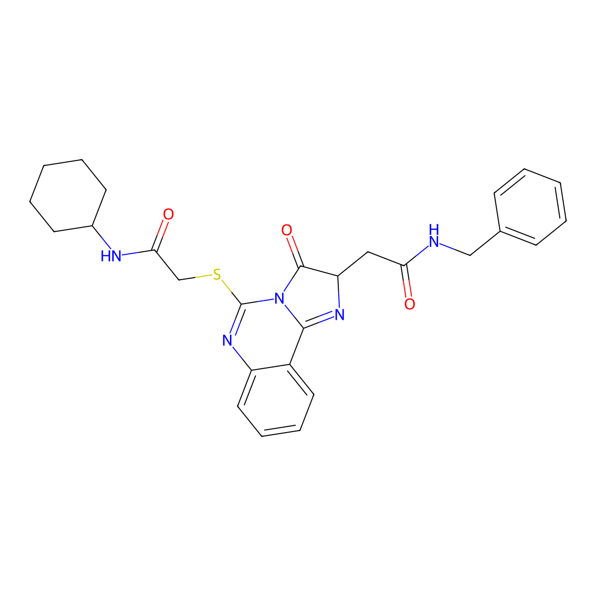 N-benzyl-2-[5-[2-(cyclohexylamino)-2-oxoethyl]sulfanyl-3-oxo-2H-imidazo[1,2-c]quinazolin-2-yl]acetamide molecular structure, CAS 1024131-34-7