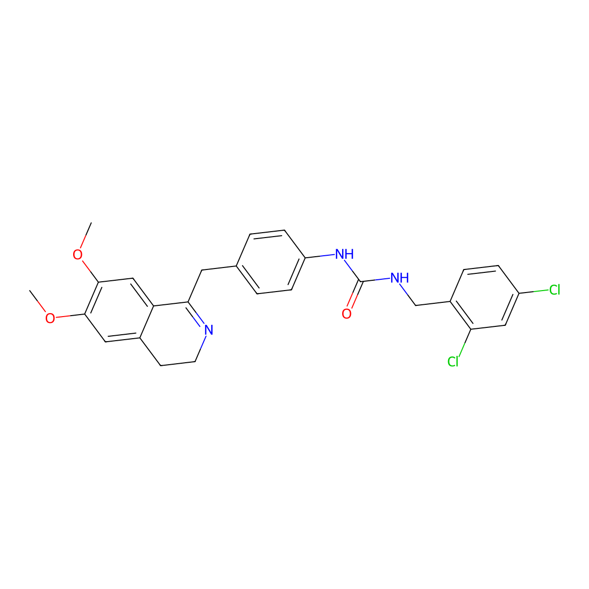 1-[(2,4-Dichlorophenyl)methyl]-3-[4-[(6,7-dimethoxy-3,4-dihydroisoquinolin-1-yl)methyl]phenyl]urea molecular structure, CAS 1024132-00-0