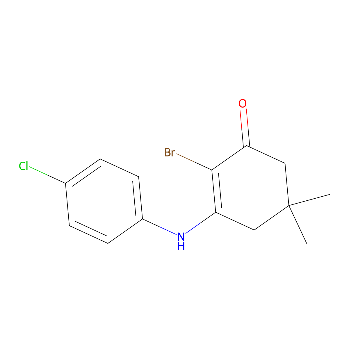 2-Bromo-3-((4-chlorophenyl)amino)-5,5-dimethylcyclohex-2-EN-1-one molecular structure, CAS 1024132-08-8