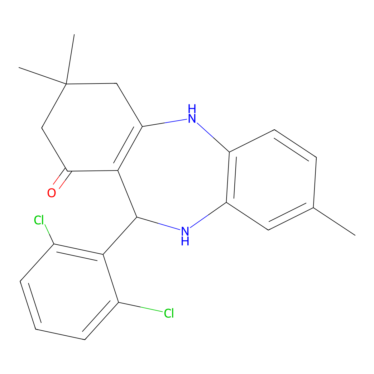 6-(2,6-dichlorophenyl)-3,9,9-trimethyl-6,8,10,11-tetrahydro-5H-benzo[b][1,4]benzodiazepin-7-one molecular structure, CAS 1024132-10-2