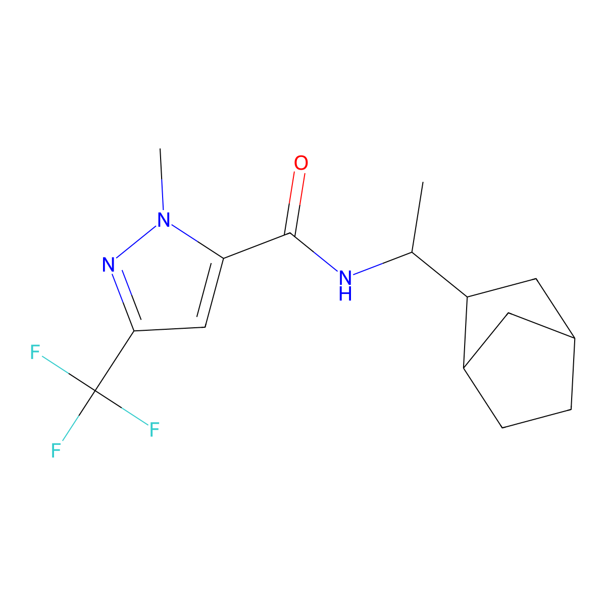 N-[1-(3-bicyclo[2.2.1]heptanyl)ethyl]-2-methyl-5-(trifluoromethyl)pyrazole-3-carboxamide molecular structure, CAS 1024132-82-8