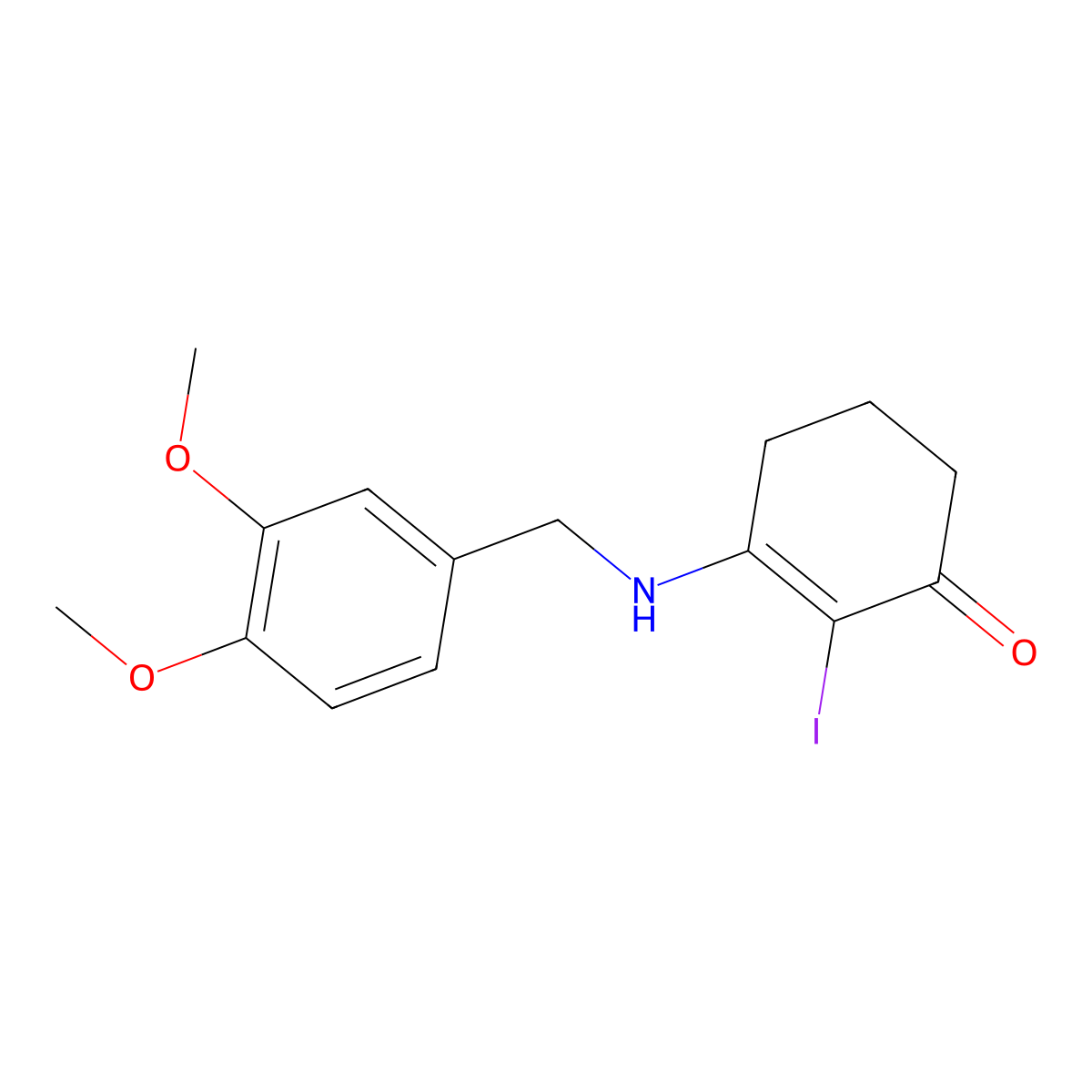 3-(((3,4-Dimethoxyphenyl)methyl)amino)-2-iodocyclohex-2-EN-1-one molecular structure, CAS 1024134-57-3