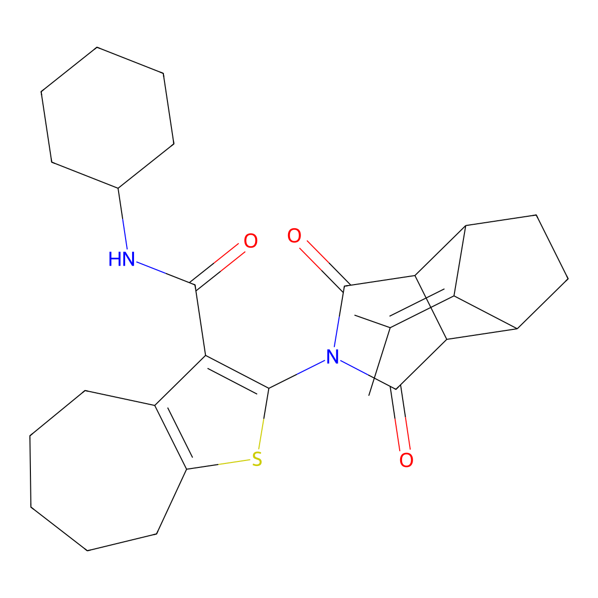 N-cyclohexyl-2-[1,3-dioxo-8-(propan-2-ylidene)octahydro-2H-4,7-methanoisoindol-2-yl]-5,6,7,8-tetrahydro-4H-cyclohepta[b]thiophene-3-carboxamide molecular structure, CAS 1024139-59-0