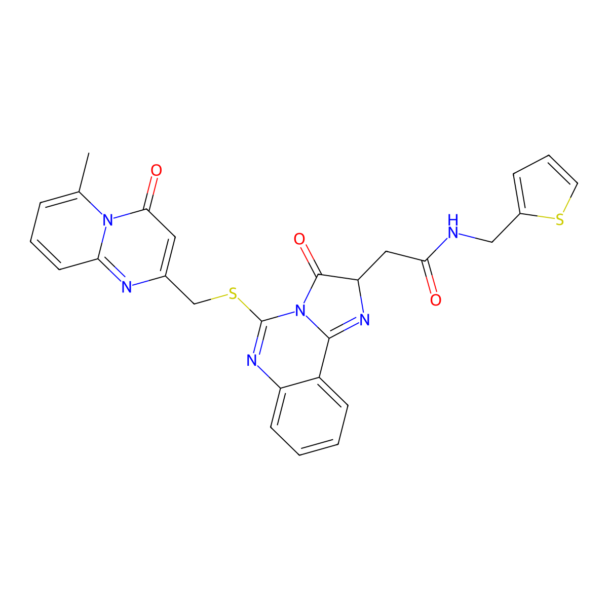 2-{5-[({6-methyl-4-oxo-4H-pyrido[1,2-a]pyrimidin-2-yl}methyl)sulfanyl]-3-oxo-2H,3H-imidazo[1,2-c]quinazolin-2-yl}-N-[(thiophen-2-yl)methyl]acetamide molecular structure, CAS 1024142-87-7