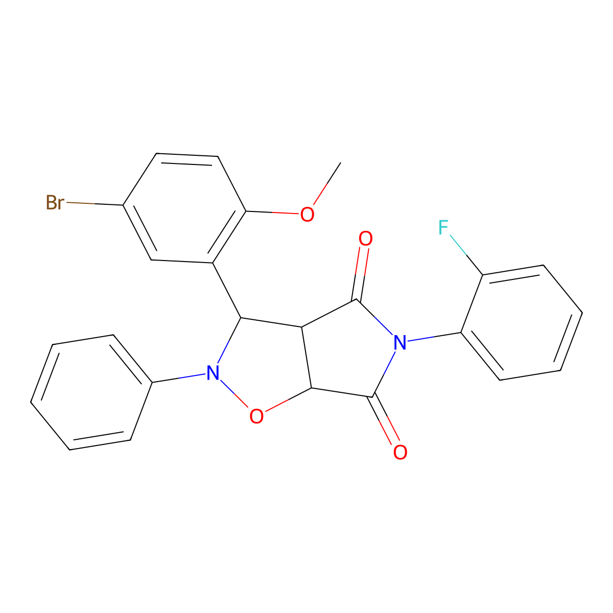 3-(5-bromo-2-methoxyphenyl)-5-(2-fluorophenyl)-2-phenyldihydro-2H-pyrrolo[3,4-d][1,2]oxazole-4,6(3H,5H)-dione molecular structure, CAS 1024144-72-6