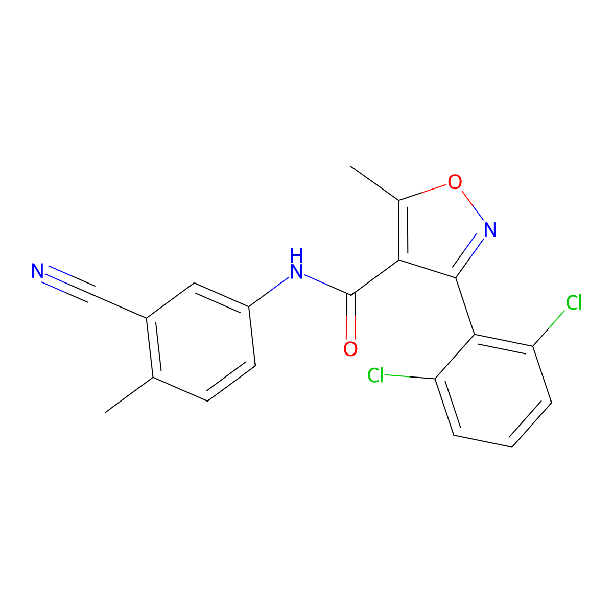 N-(3-cyano-4-methylphenyl)-3-(2,6-dichlorophenyl)-5-methyl-1,2-oxazole-4-carboxamide molecular structure, CAS 1024146-21-1