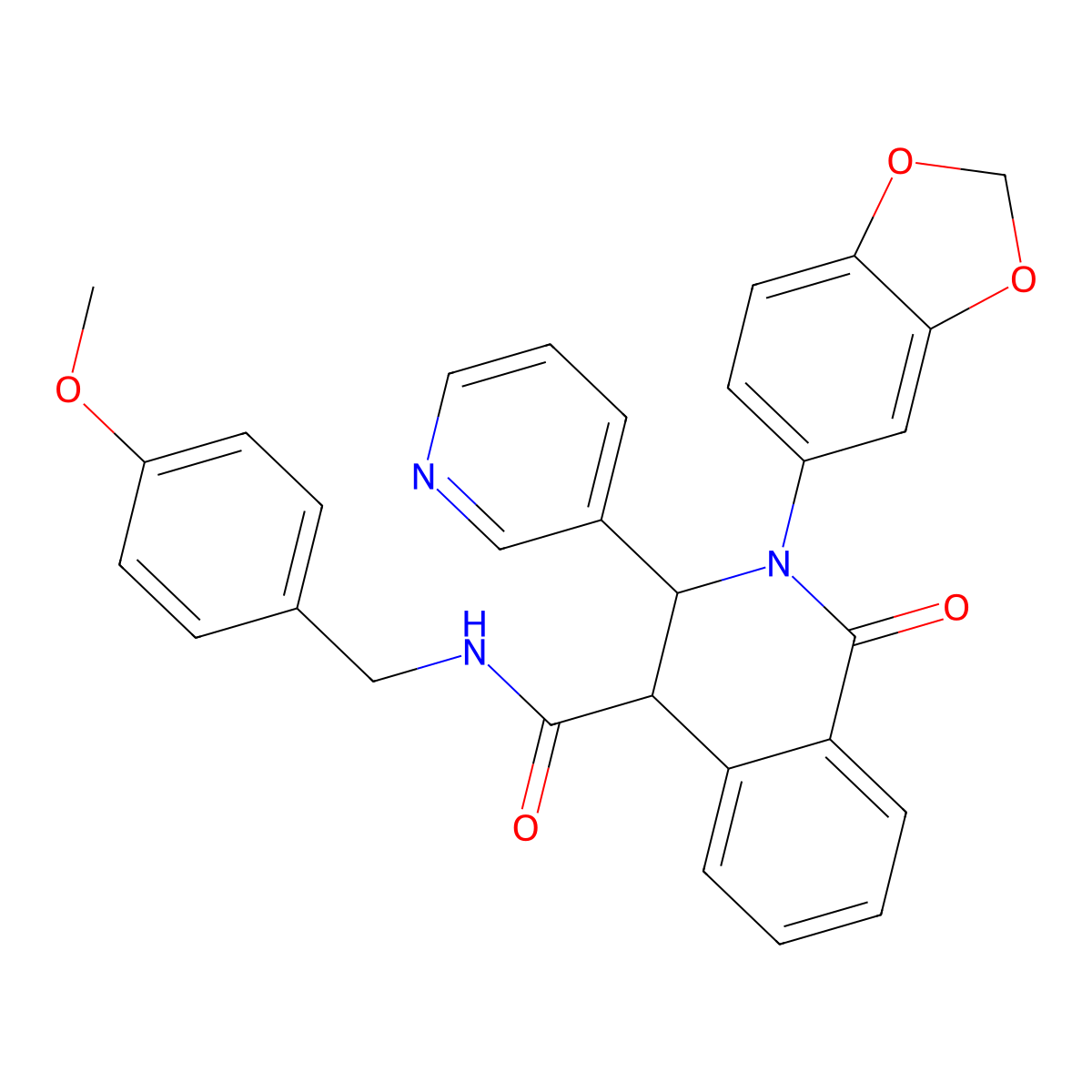 2-(1,3-benzodioxol-5-yl)-N-[(4-methoxyphenyl)methyl]-1-oxo-3-pyridin-3-yl-3,4-dihydroisoquinoline-4-carboxamide molecular structure, CAS 1024146-71-1