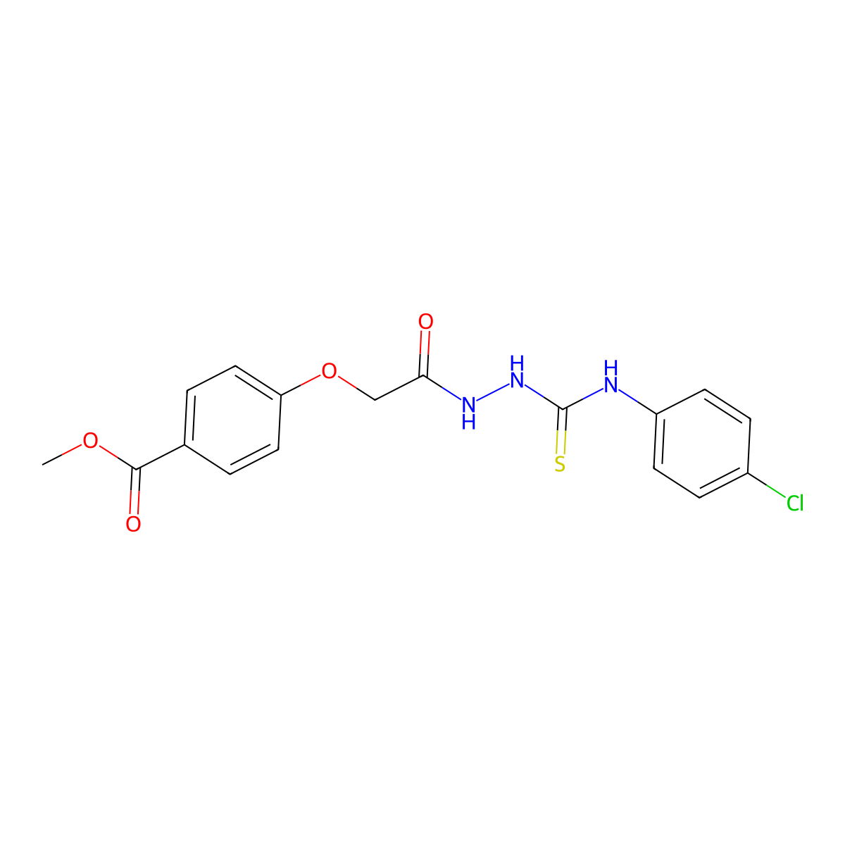 Methyl 4-(2-{2-[(4-chloroanilino)carbothioyl]hydrazino}-2-oxoethoxy)benzenecarboxylate molecular structure, CAS 1024147-43-0