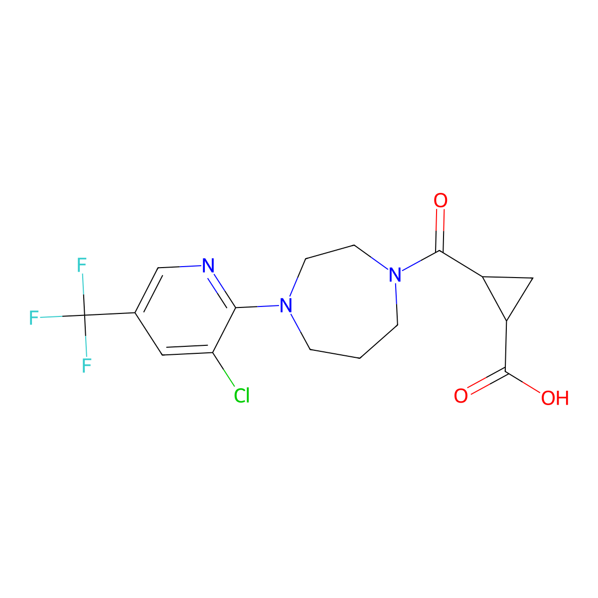 2-[4-[3-Chloro-5-(trifluoromethyl)pyridin-2-yl]-1,4-diazepane-1-carbonyl]cyclopropane-1-carboxylic acid molecular structure, CAS 1024151-62-9