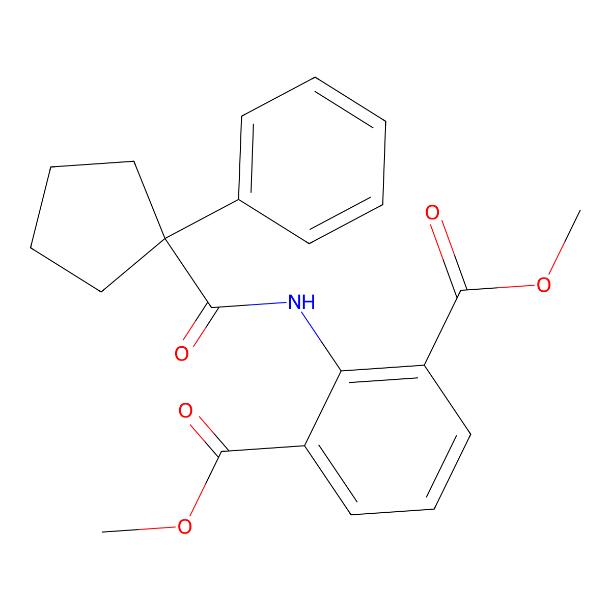 Methyl 3-(methoxycarbonyl)-2-((phenylcyclopentyl)carbonylamino)benzoate molecular structure, CAS 1024151-75-4