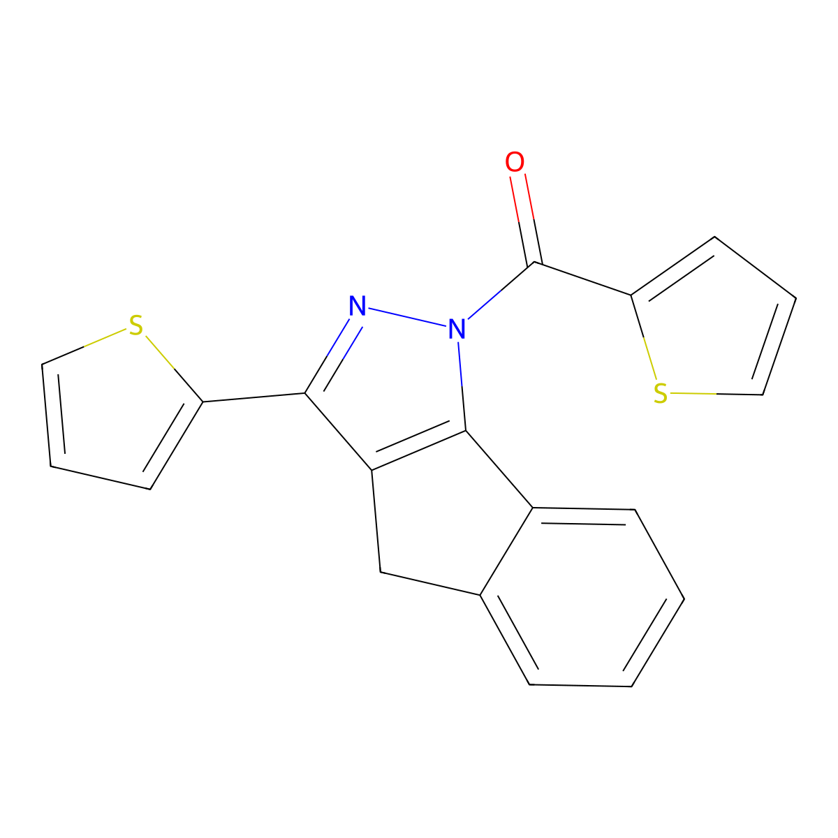 thiophen-2-yl-(3-thiophen-2-yl-4H-indeno[1,2-c]pyrazol-1-yl)methanone molecular structure, CAS 1024154-08-2