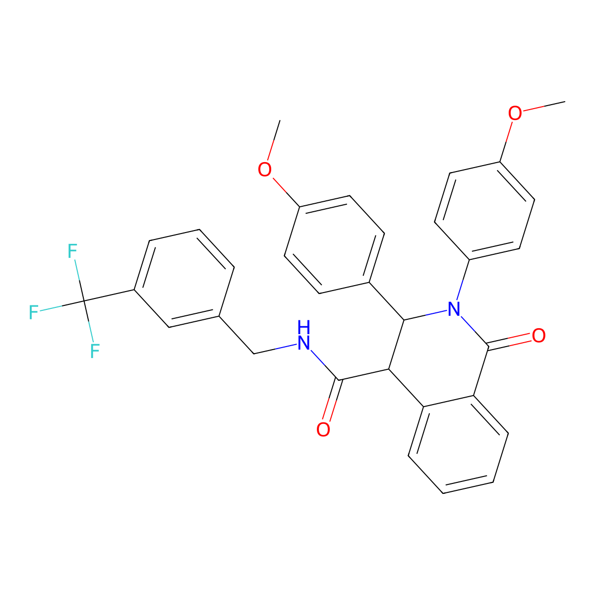 2,3-bis(4-methoxyphenyl)-1-oxo-N-[[3-(trifluoromethyl)phenyl]methyl]-3,4-dihydroisoquinoline-4-carboxamide molecular structure, CAS 1024154-13-9