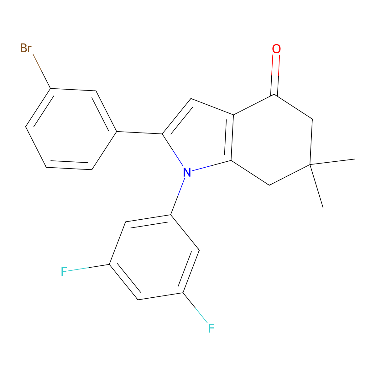 1-(3,5-Difluorophenyl)-2-(3-bromophenyl)-6,6-dimethyl-5,6,7-trihydroindol-4-one molecular structure, CAS 1024154-45-7