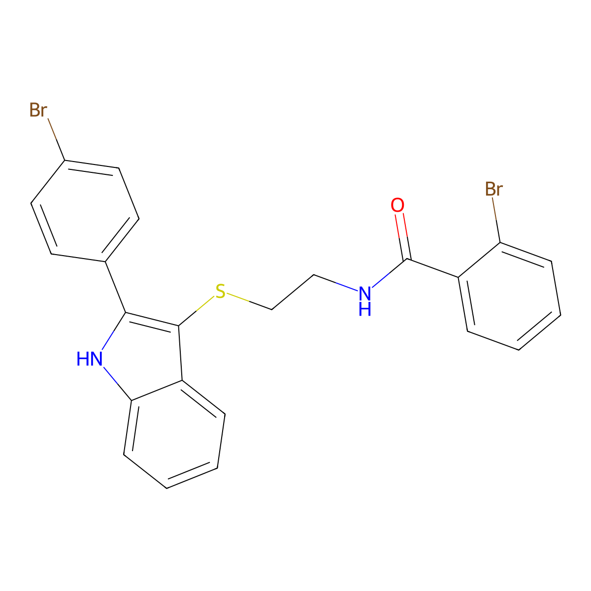 2-bromo-N-[2-[[2-(4-bromophenyl)-1H-indol-3-yl]sulfanyl]ethyl]benzamide molecular structure, CAS 1024158-15-3