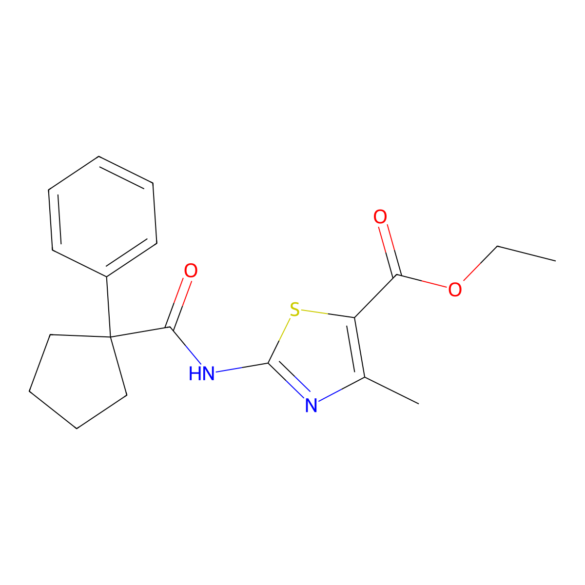 4-Methyl-2-[(1-phenyl-cyclopentanecarbonyl)-amino]-thiazole-5-carboxylic acid ethyl ester molecular structure, CAS 1024162-41-1