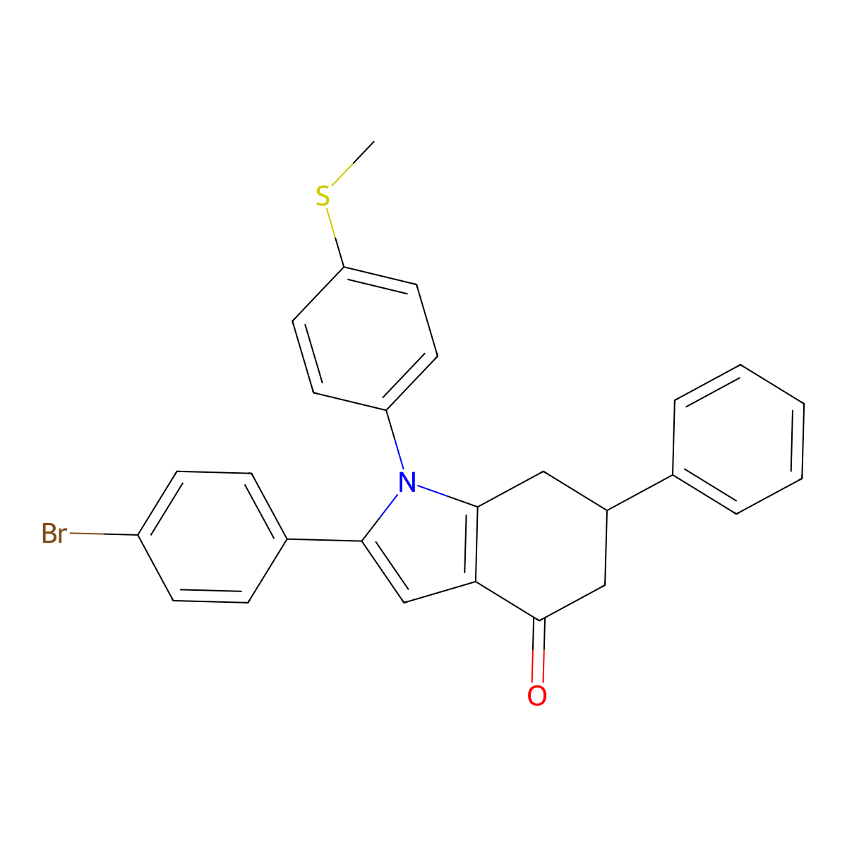 2-(4-bromophenyl)-1-(4-methylsulfanylphenyl)-6-phenyl-6,7-dihydro-5H-indol-4-one molecular structure, CAS 1024171-23-0