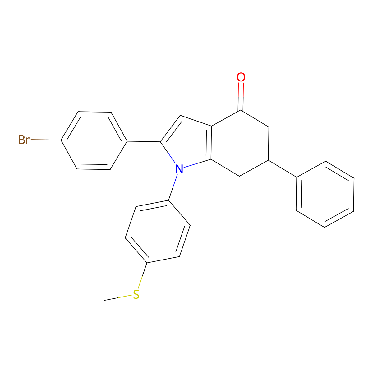 2-(4-bromophenyl)-1-(4-methylsulfanylphenyl)-6-phenyl-6,7-dihydro-5H-indol-4-one molecular structure, CAS 1024171-23-0