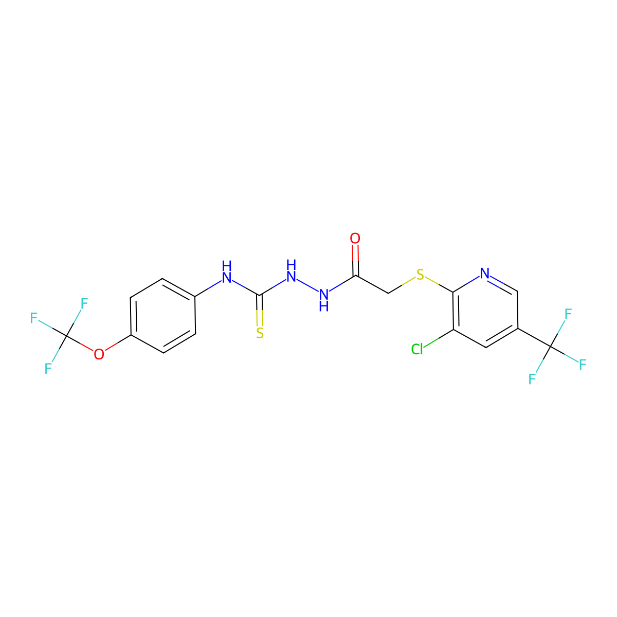 1-(2-(3-Chloro-5-(trifluoromethyl)(2-pyridylthio))acetyl)-4-(4-(trifluoromethoxy)phenyl)thiosemicarbazide molecular structure, CAS 1024174-13-7