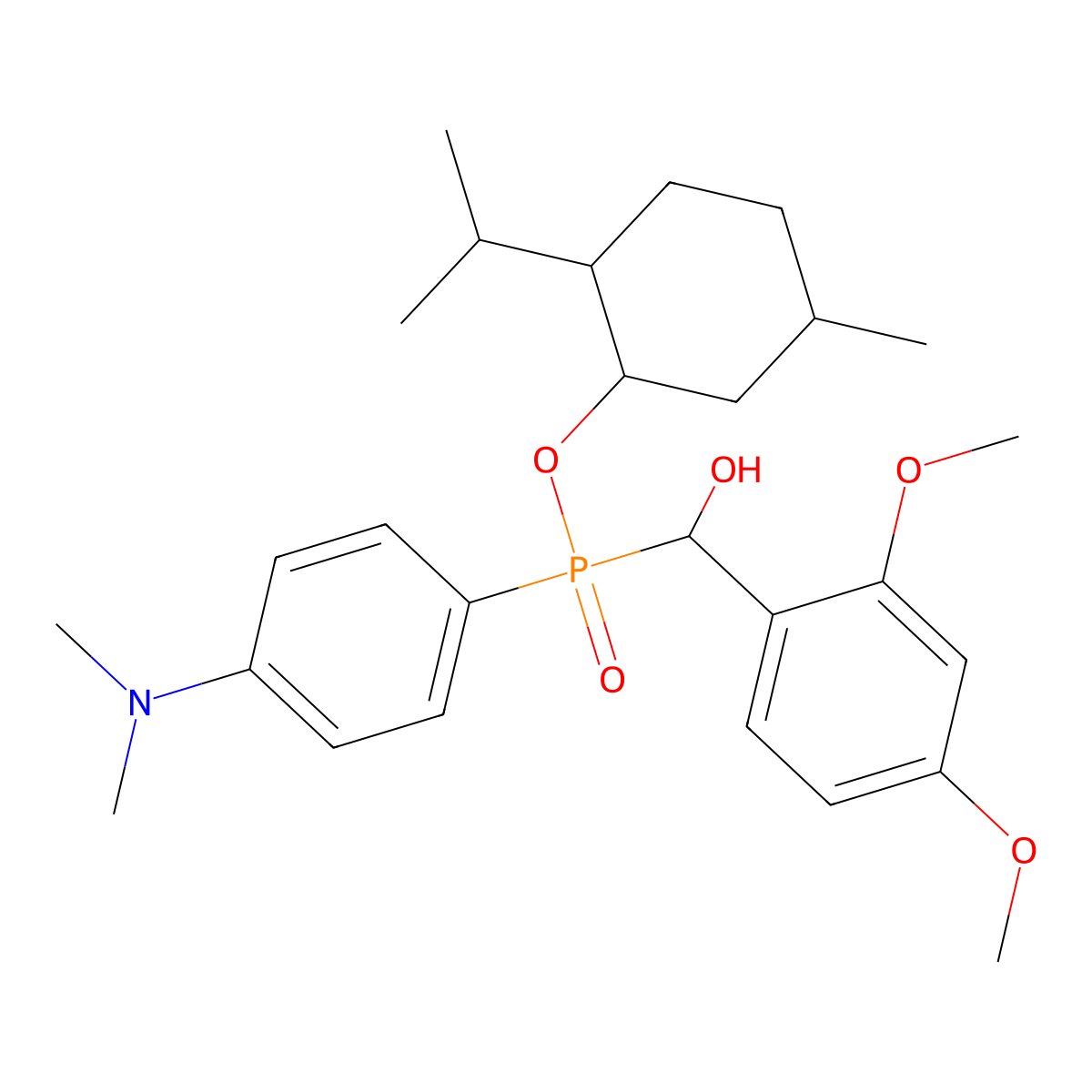 2-Isopropyl-5-methylcyclohexyl ((2,4-dimethoxyphenyl)(hydroxy)methyl)(4-(dimethylamino)phenyl)phosphinate molecular structure, CAS 1024175-15-2