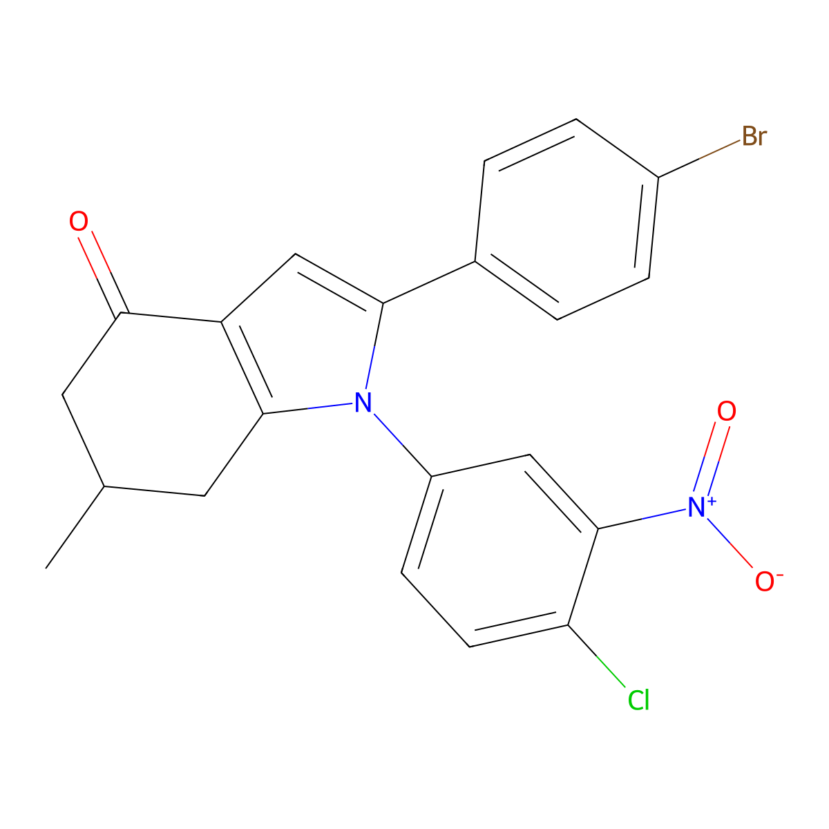 2-(4-Bromophenyl)-1-(4-chloro-3-nitrophenyl)-6-methyl-5,6,7-trihydroindol-4-one molecular structure, CAS 1024182-63-5
