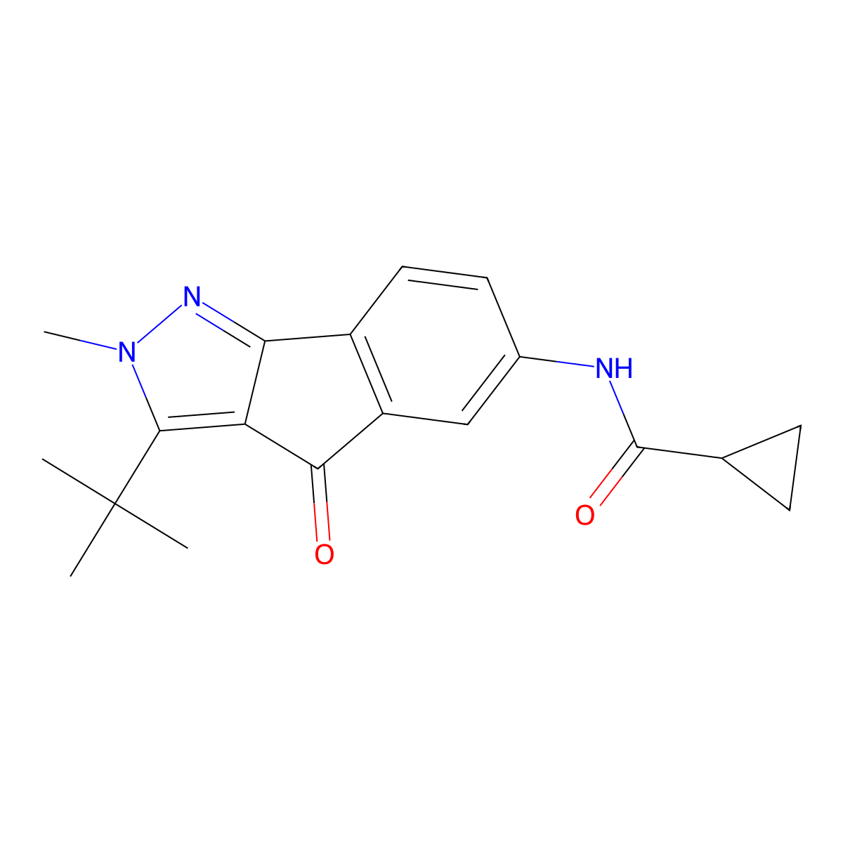 N-(3-tert-butyl-2-methyl-4-oxoindeno[1,2-c]pyrazol-6-yl)cyclopropanecarboxamide molecular structure, CAS 1024184-07-3
