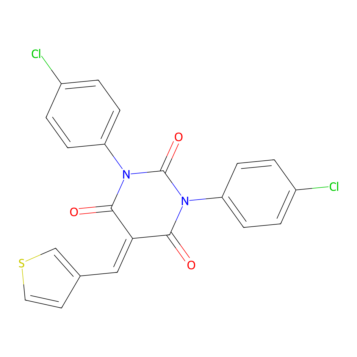 1,3-Bis(4-chlorophenyl)-5-(thiophen-3-ylmethylidene)-1,3-diazinane-2,4,6-trione molecular structure, CAS 1024184-33-5