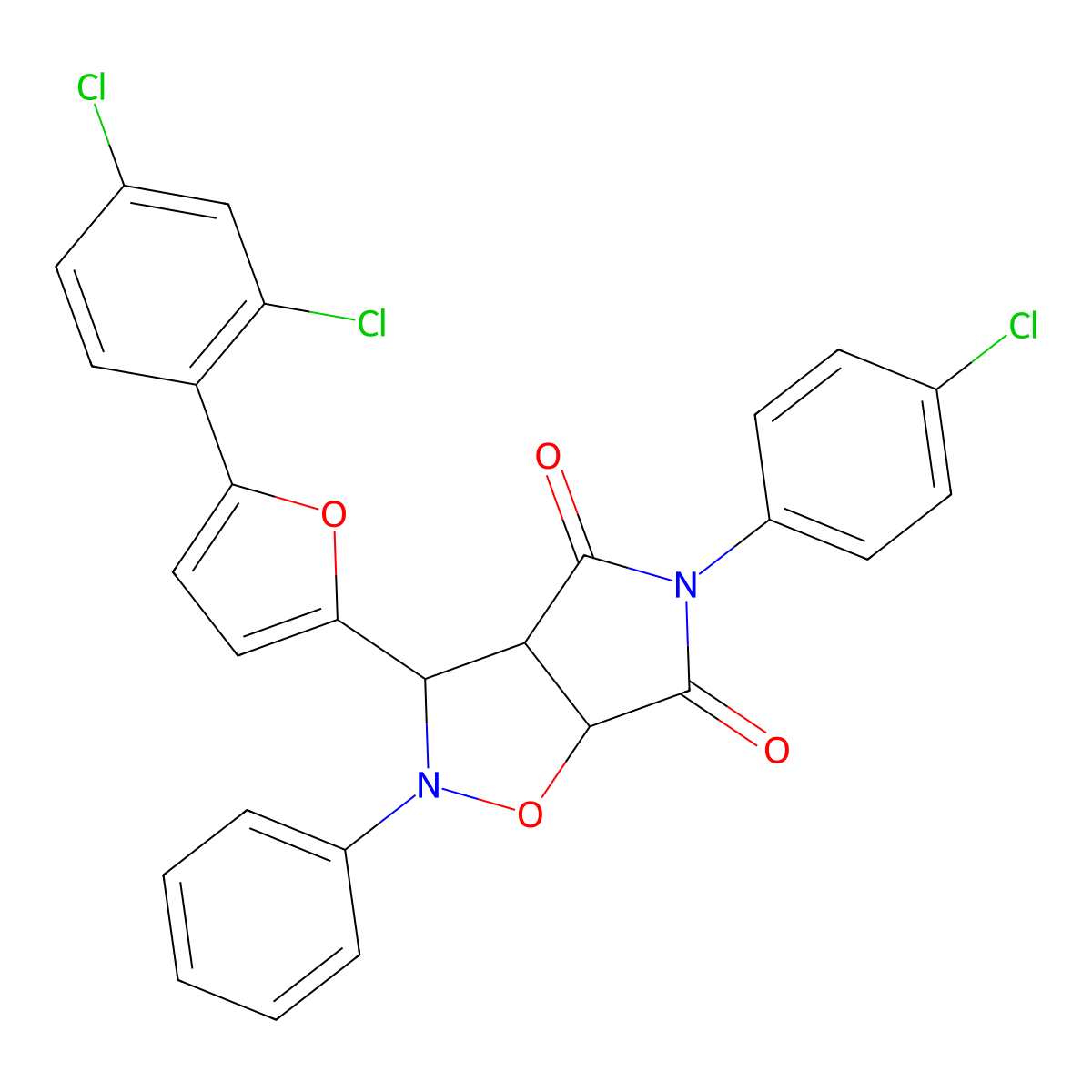 5-(4-chlorophenyl)-3-[5-(2,4-dichlorophenyl)furan-2-yl]-2-phenyldihydro-2H-pyrrolo[3,4-d][1,2]oxazole-4,6(3H,5H)-dione molecular structure, CAS 1024185-08-7