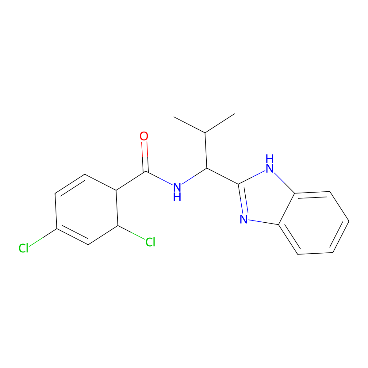 N-[1-(1H-benzimidazol-2-yl)-2-methylpropyl]-4,6-dichlorocyclohexa-2,4-diene-1-carboxamide molecular structure, CAS 1024185-79-2