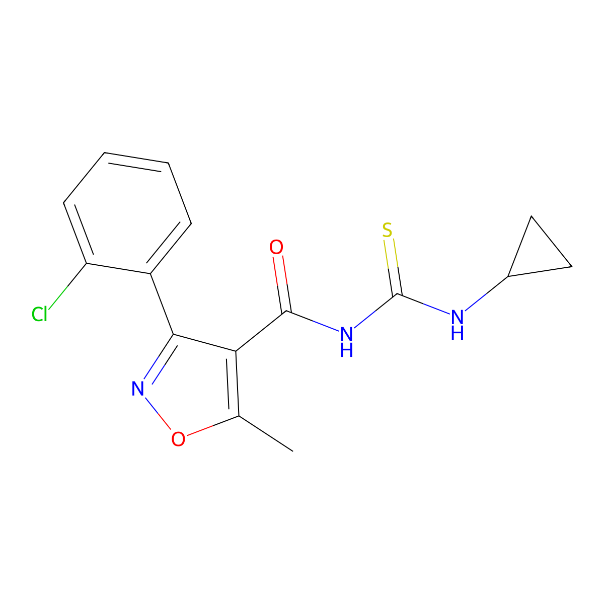 (3-(2-Chlorophenyl)-5-methylisoxazol-4-YL)-N-((cyclopropylamino)thioxomethyl)formamide molecular structure, CAS 1024185-87-2