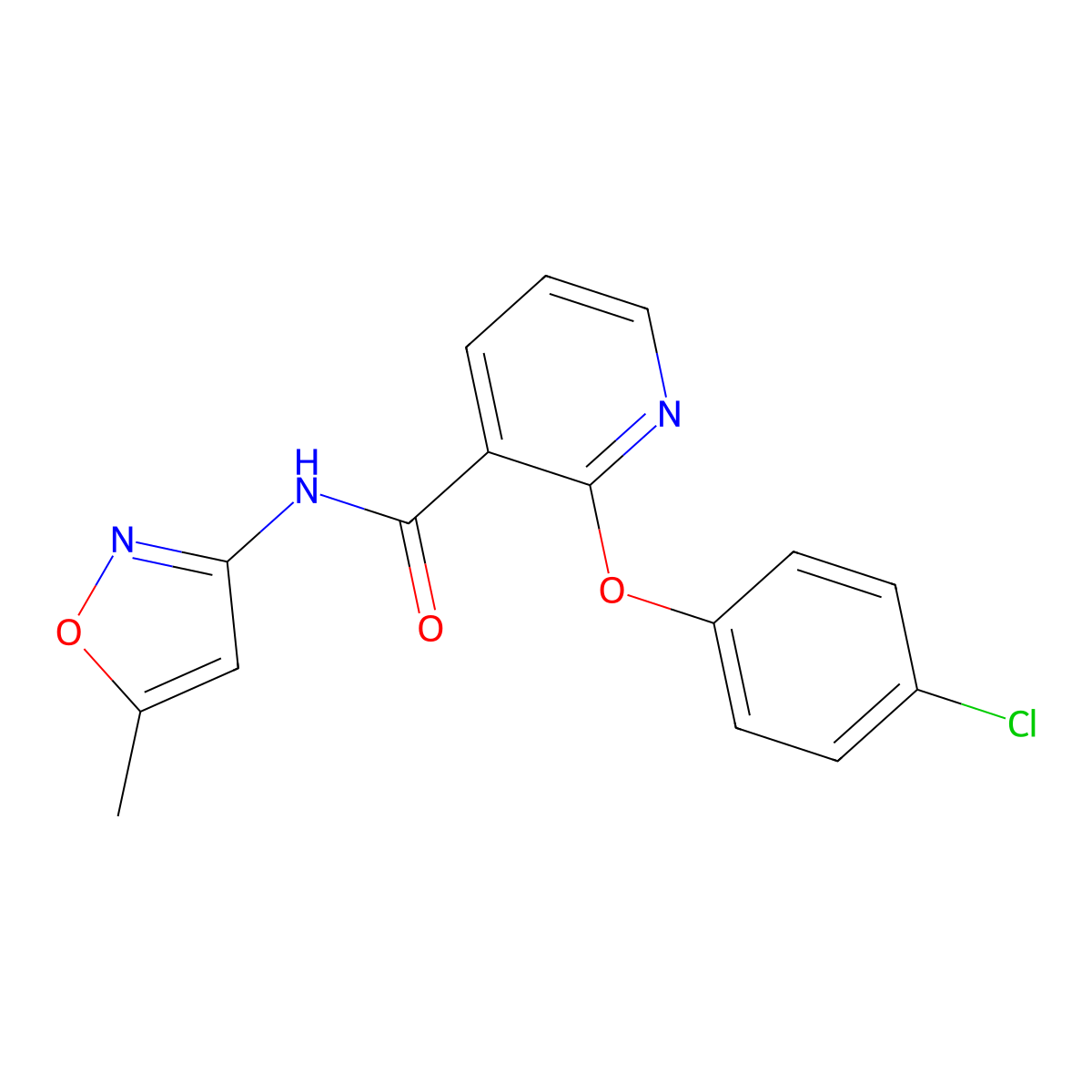 2-(4-chlorophenoxy)-N-(5-methyl-1,2-oxazol-3-yl)pyridine-3-carboxamide molecular structure, CAS 1024188-92-8