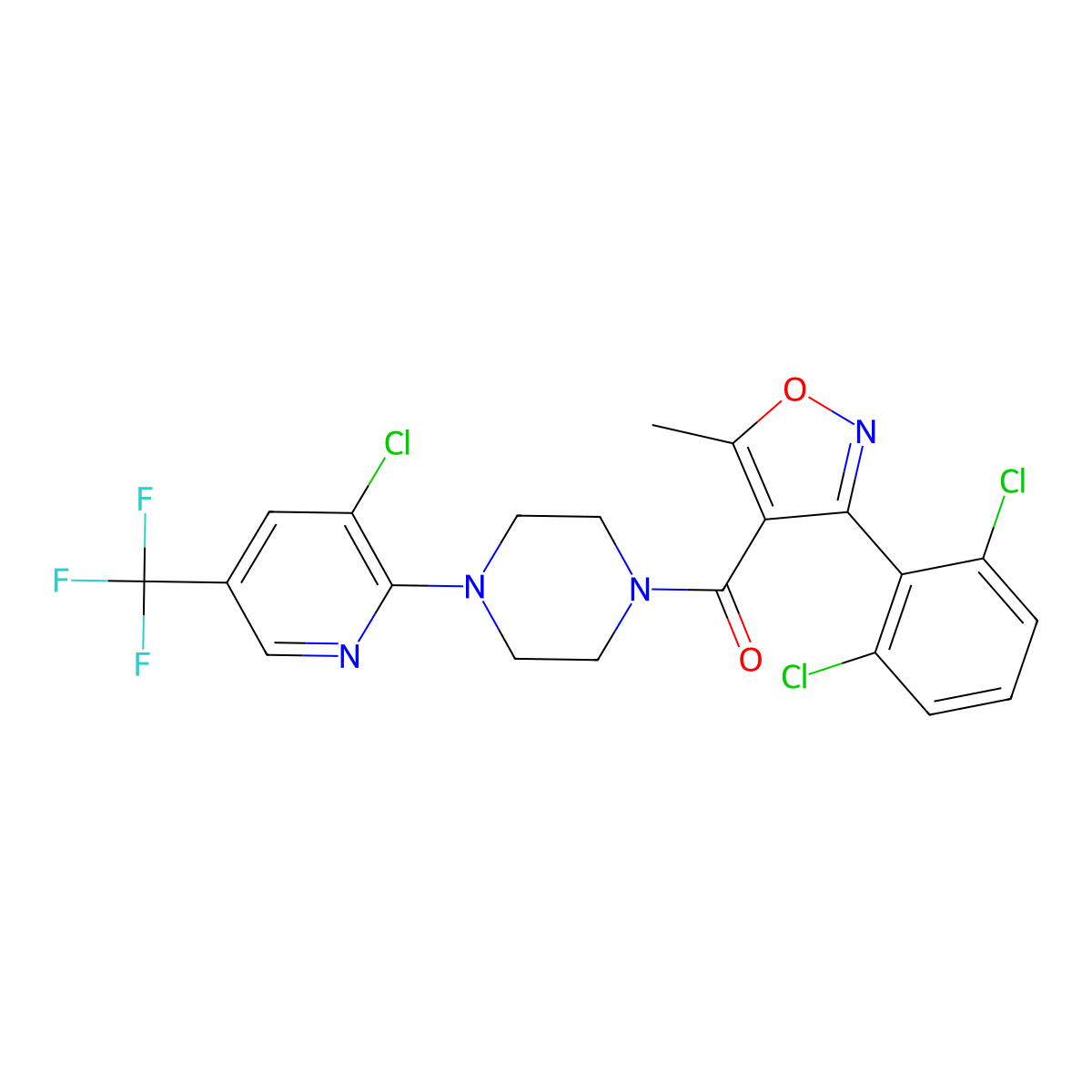 [4-[3-Chloro-5-(trifluoromethyl)pyridin-2-yl]piperazin-1-yl]-[3-(2,6-dichlorophenyl)-5-methyl-1,2-oxazol-4-yl]methanone molecular structure, CAS 1024192-34-4
