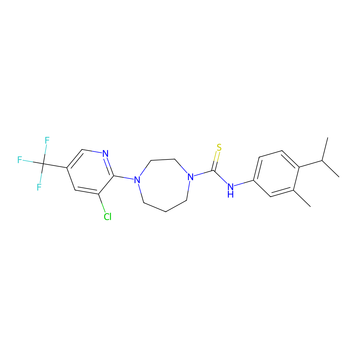 4-[3-chloro-5-(trifluoromethyl)pyridin-2-yl]-N-(3-methyl-4-propan-2-ylphenyl)-1,4-diazepane-1-carbothioamide molecular structure, CAS 1024194-20-4