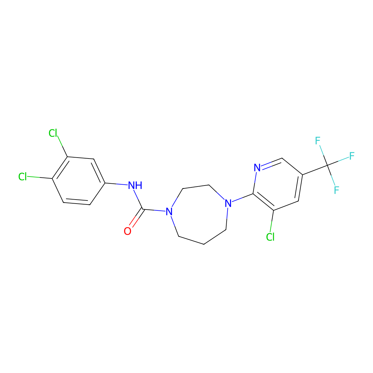 4-[3-chloro-5-(trifluoromethyl)pyridin-2-yl]-N-(3,4-dichlorophenyl)-1,4-diazepane-1-carboxamide molecular structure, CAS 1024197-18-9