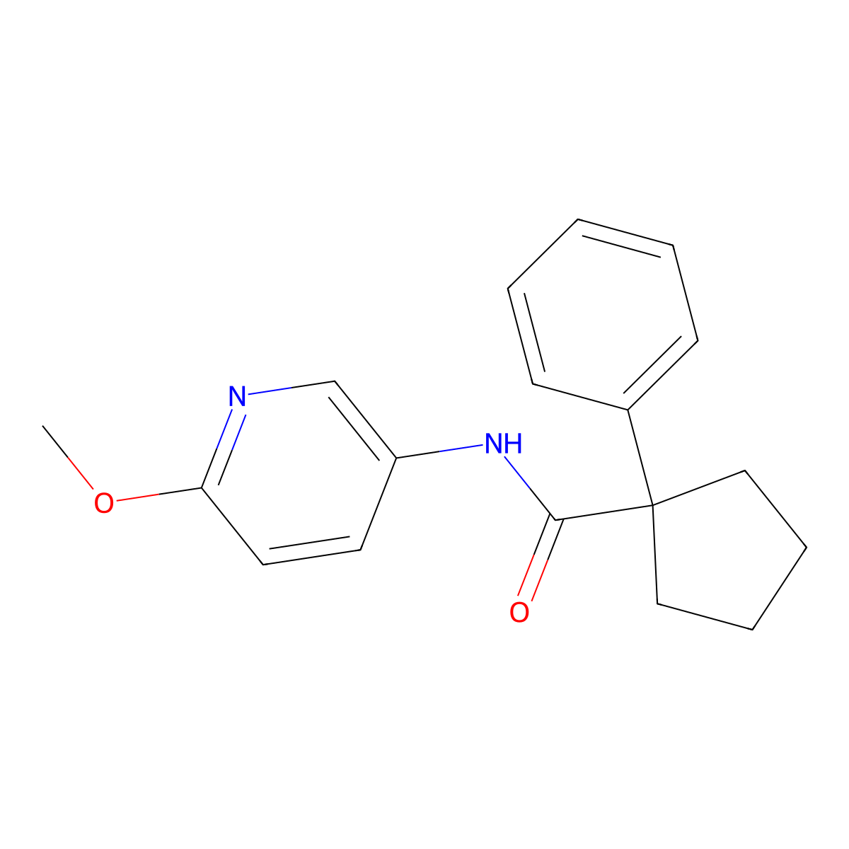 N-(6-methoxypyridin-3-yl)-1-phenylcyclopentane-1-carboxamide molecular structure, CAS 1024197-21-4