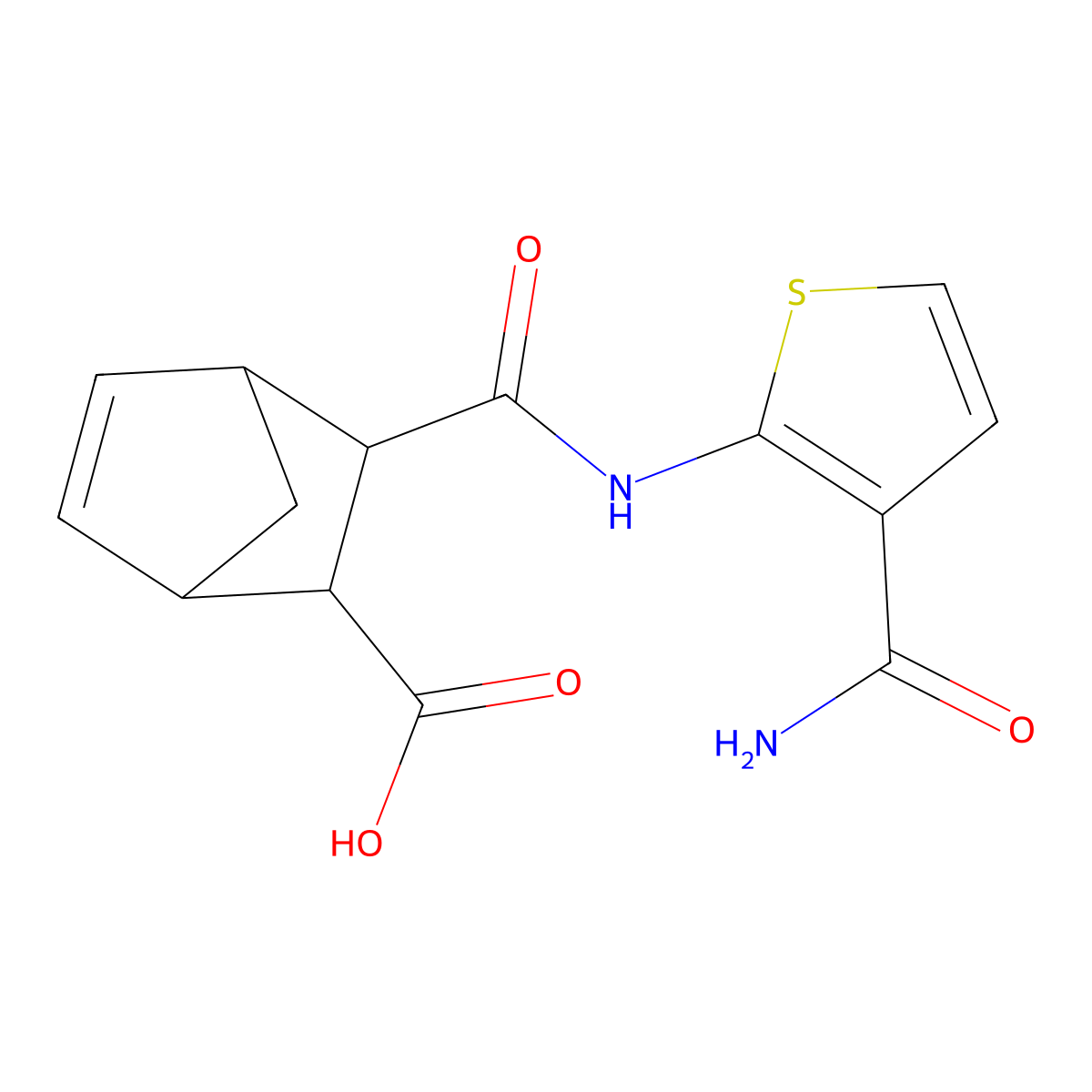 3-((3-Carbamoylthiophen-2-yl)carbamoyl)bicyclo[2.2.1]hept-5-ene-2-carboxylic acid molecular structure, CAS 1024198-79-5