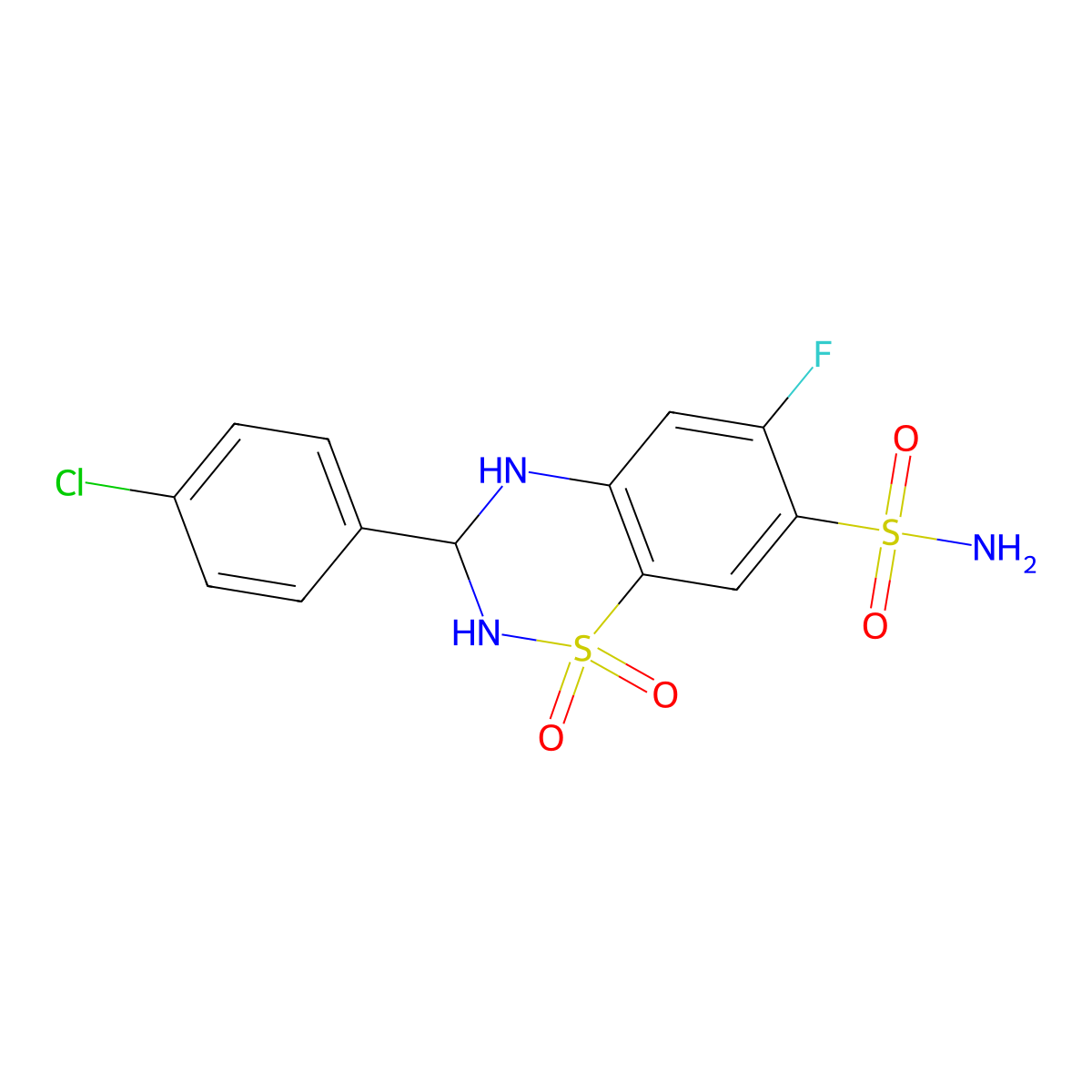 2-(4-Chlorophenyl)-7-fluoro-4,4-dioxo-1,2,3-trihydro-4-thiaquinazoline-6-sulfonamide molecular structure, CAS 1024203-38-0