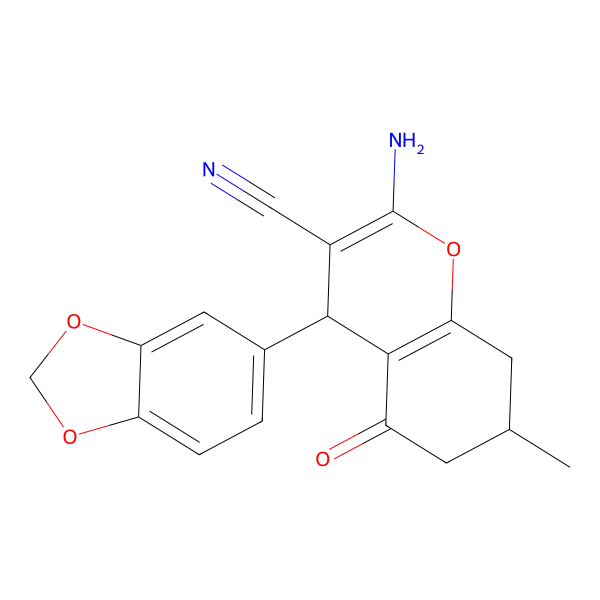 2-amino-4-(2H-1,3-benzodioxol-5-yl)-7-methyl-5-oxo-5,6,7,8-tetrahydro-4H-chromene-3-carbonitrile molecular structure, CAS 1024209-91-3