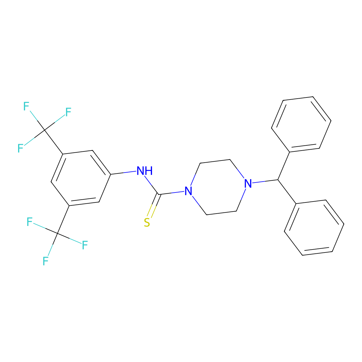 4-benzhydryl-N-[3,5-bis(trifluoromethyl)phenyl]piperazine-1-carbothioamide molecular structure, CAS 1024210-12-5