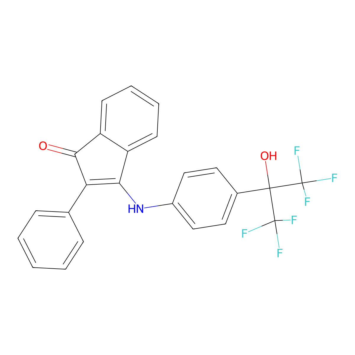 2-Phenyl-3-((4-(2,2,2-trifluoro-1-hydroxy-1-(trifluoromethyl)ethyl)phenyl)amino)inden-1-one molecular structure, CAS 1024213-52-2