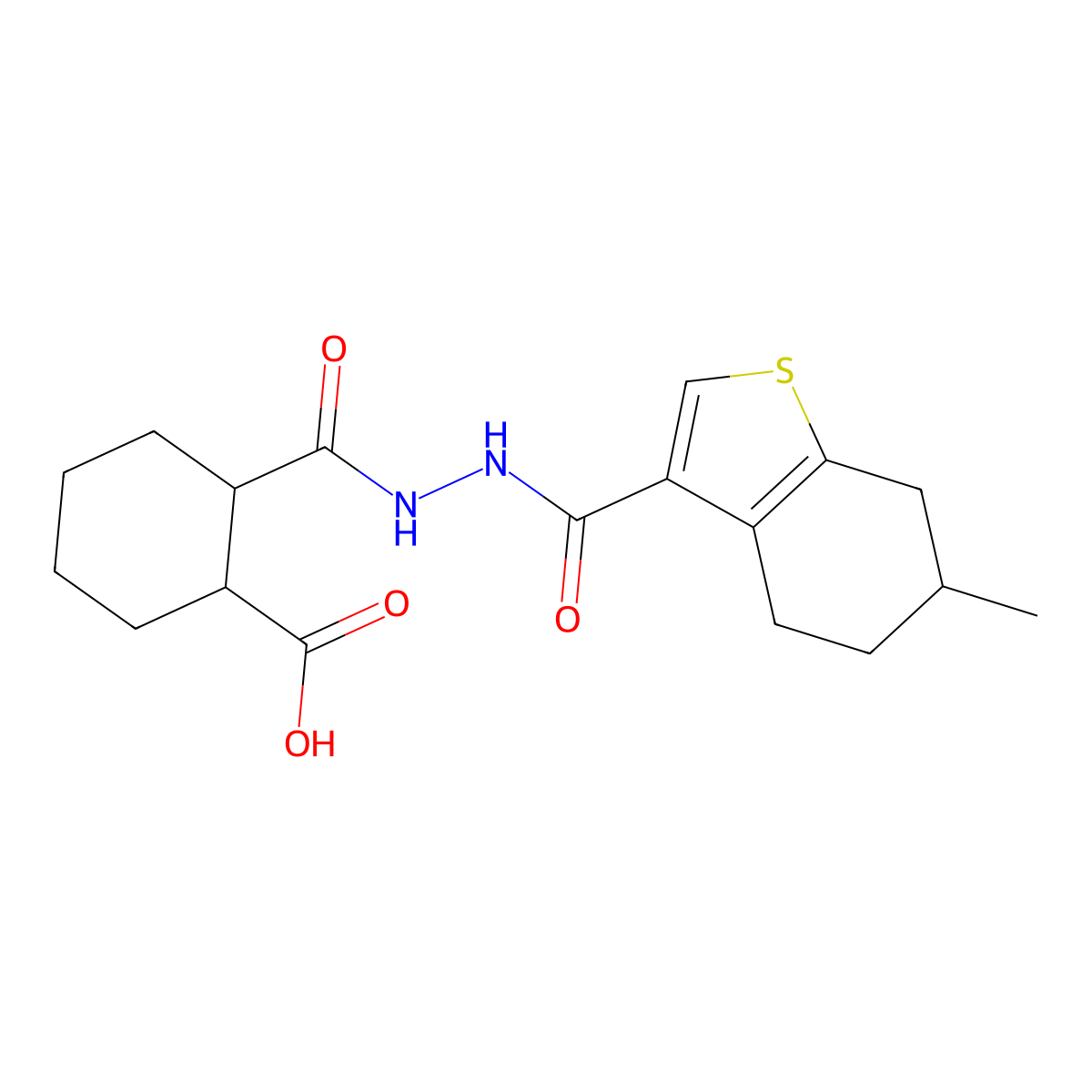 2-({2-[(6-Methyl-4,5,6,7-tetrahydro-1-benzothiophen-3-yl)carbonyl]hydrazinyl}carbonyl)cyclohexanecarboxylic acid molecular structure, CAS 1024220-47-0