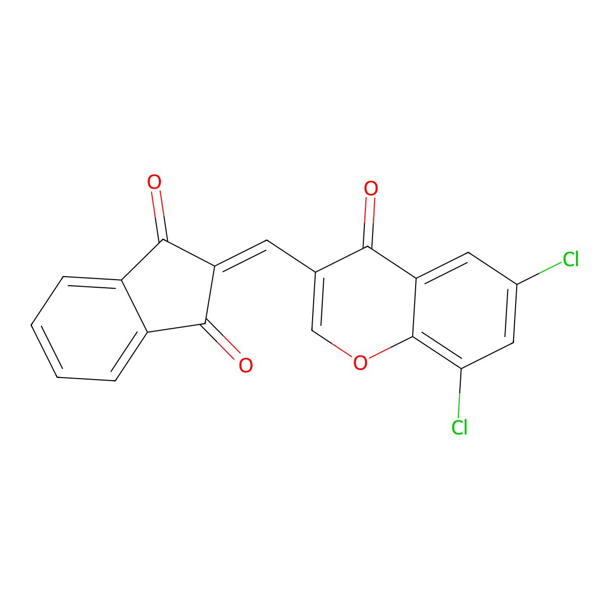 2-((6,8-Dichloro-4-oxo-4H-chromen-3-YL)methylene)indane-1,3-dione molecular structure, CAS 1024223-96-8