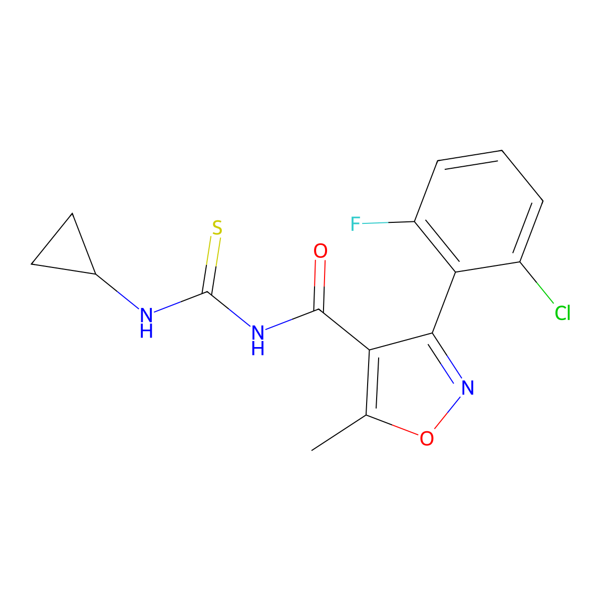 3-(2-chloro-6-fluorophenyl)-N-(cyclopropylcarbamothioyl)-5-methyl-1,2-oxazole-4-carboxamide molecular structure, CAS 1024224-34-7