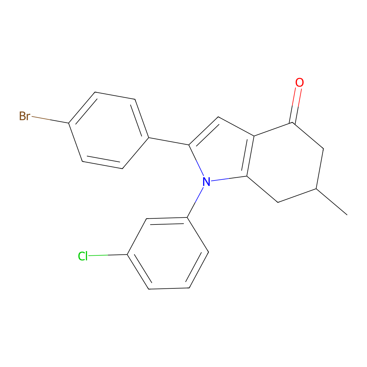 2-(4-bromophenyl)-1-(3-chlorophenyl)-6-methyl-6,7-dihydro-5H-indol-4-one molecular structure, CAS 1024227-65-3
