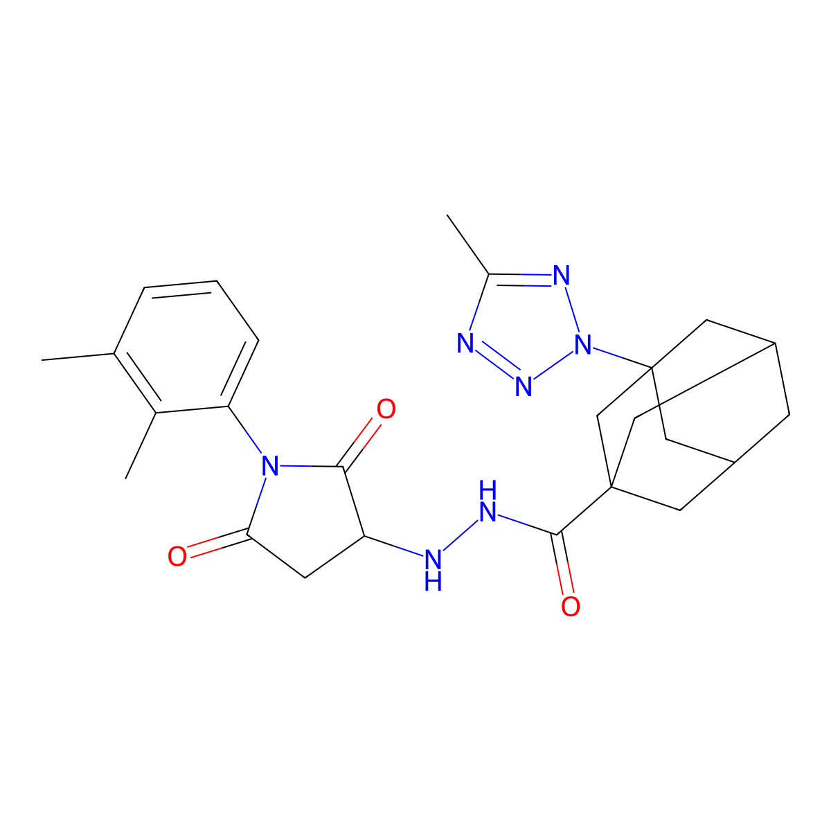 3-(5-Methyl-2H-tetrazol-2-yl)tricyclo[3.3.1.13,7]decane-1-carboxylic acid 2-[1-(2,3-dimethylphenyl)-2,5-dioxo-3-pyrrolidinyl]hydrazide molecular structure, CAS 1024228-01-0
