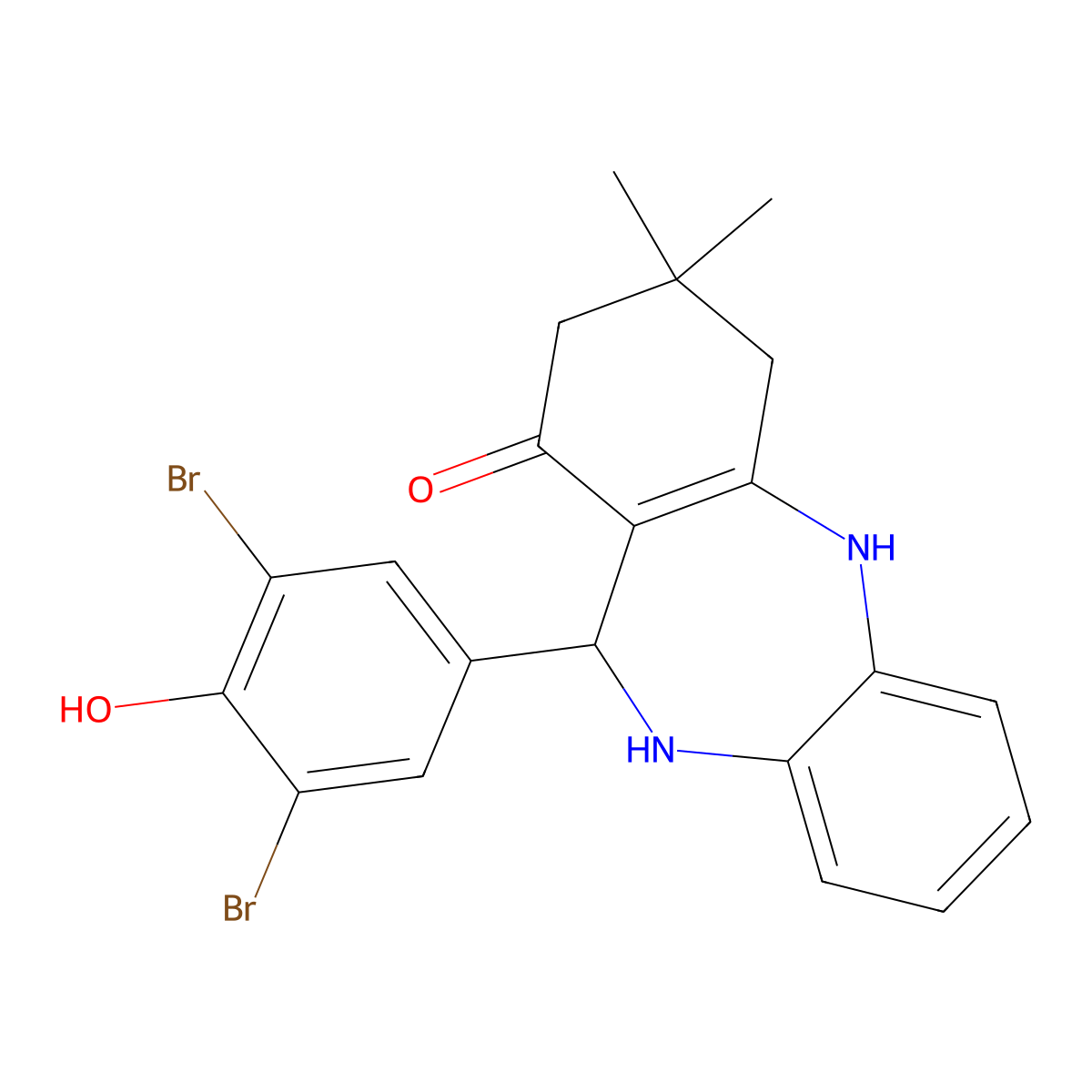6-(3,5-dibromo-4-hydroxyphenyl)-9,9-dimethyl-6,8,10,11-tetrahydro-5H-benzo[b][1,4]benzodiazepin-7-one molecular structure, CAS 1024228-08-7