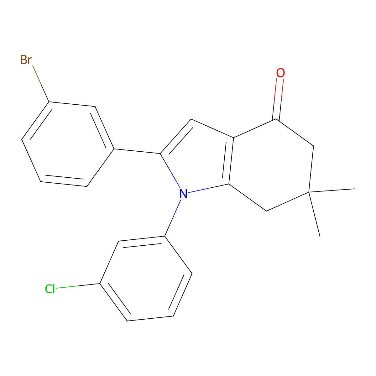 2-(3-Bromophenyl)-1-(3-chlorophenyl)-6,6-dimethyl-5,7-dihydroindol-4-one molecular structure, CAS 1024229-48-8