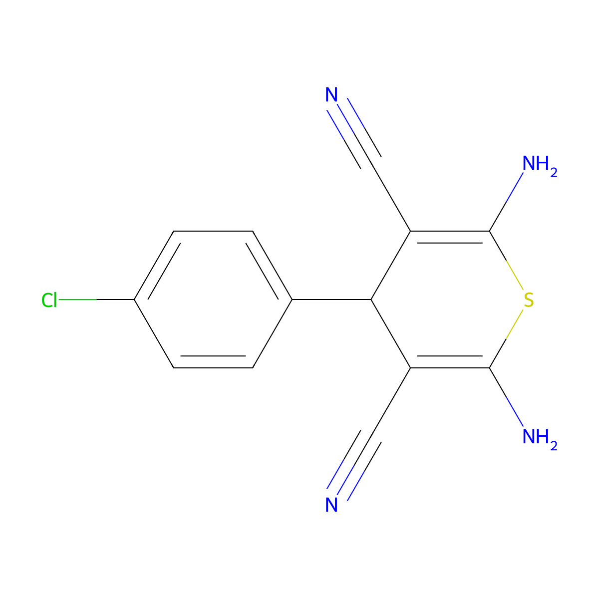 2,6-diamino-4-(4-chlorophenyl)-4H-thiopyran-3,5-dicarbonitrile molecular structure, CAS 102423-75-6